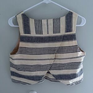 Madewell | Linen Split Black Striped Blue Cream Cropped Tank Top Blouse Lined 2